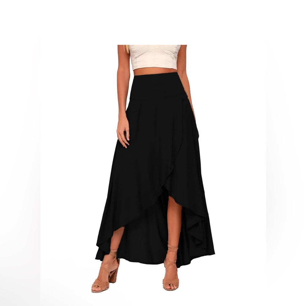 Catherines High Low Skirts size 1X Asymmetrical Black Flowy Maxi elastic waist